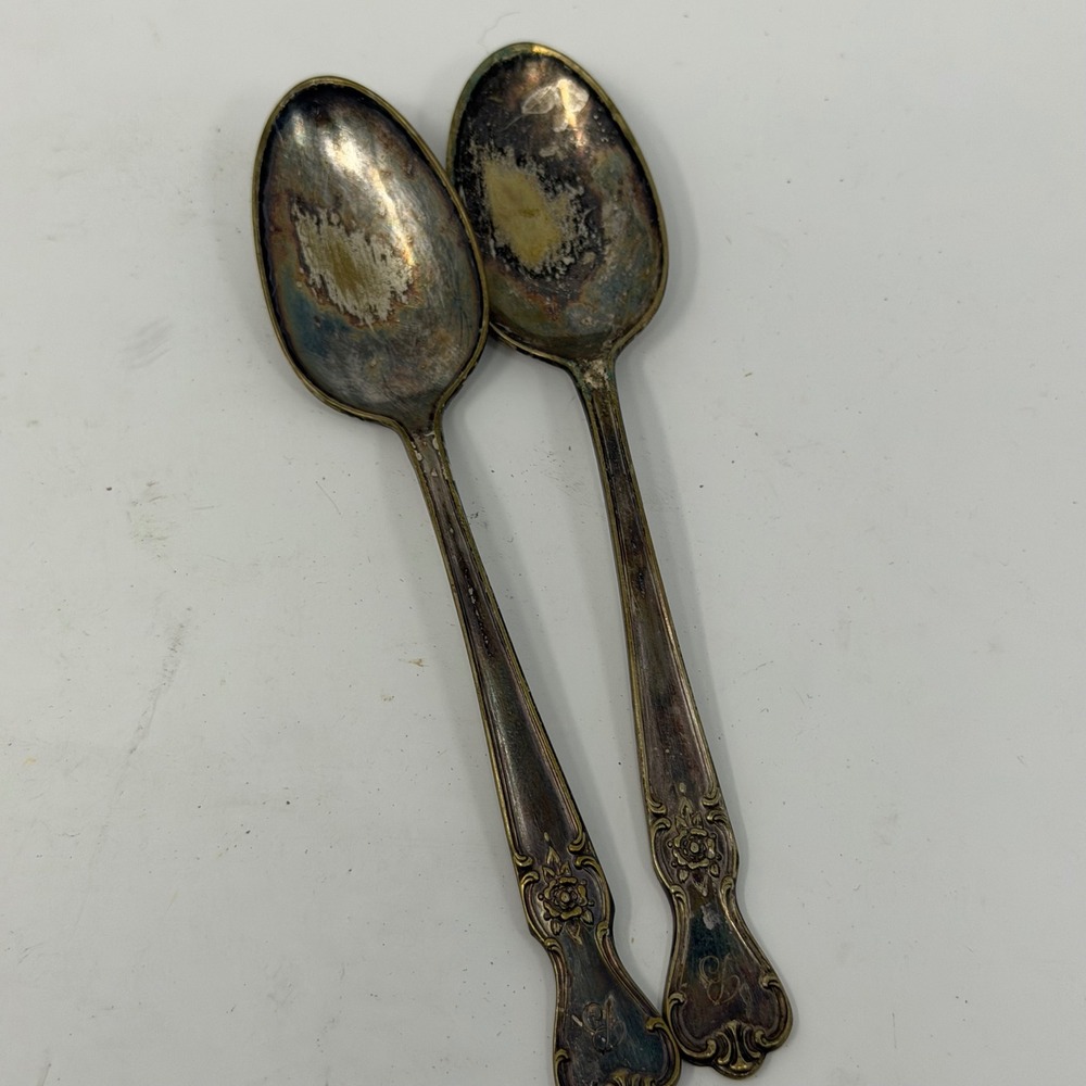 Old Company Plate Vintage Silverplate Spoons Ornate Floral Monogram B Set of 2